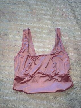 Colsie Pink Satin Cropped Preppy Tank with Mesh Back - Large